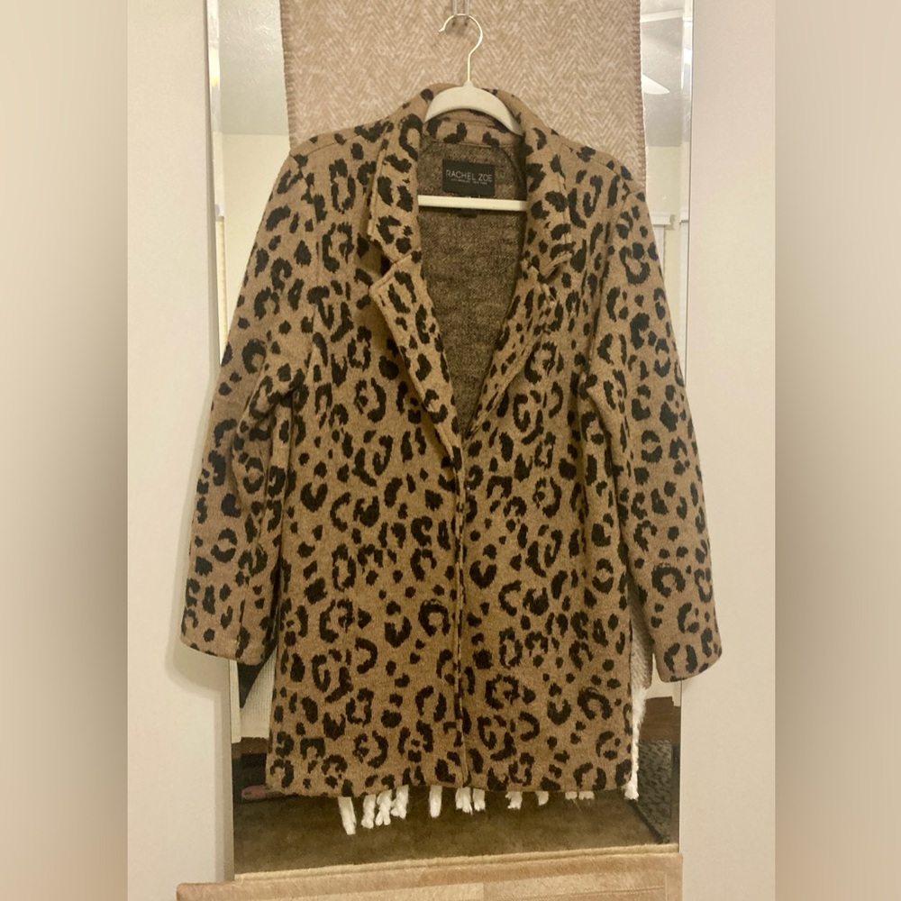 Rachel Zoe Teddy Jacket in Tan and Black with Leopard Print
